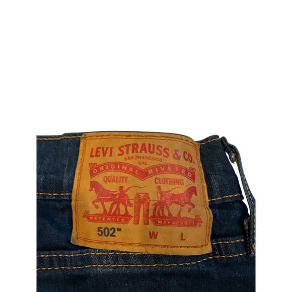 Levis 502 Jeans Mens Sz 50x30 (49x28) Blue Tapered Leg Stretch Distressed Denim - Picture 4 of 11